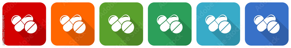 Aufkleber Medicine icon set, flat design vector illustration in 6 colors options for webdesign and mobile applications