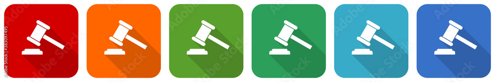 Poster auction icon set, flat design vector illustration in 6 colors options for webdesign and mobile appli