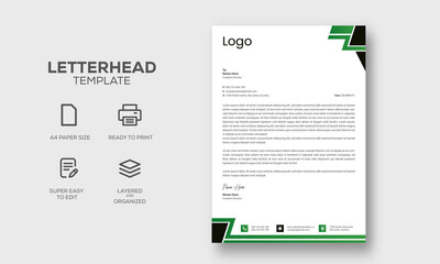 Abstract Letterhead Design Modern print ready Business Letterhead Design Template office stationary with green and black shapes