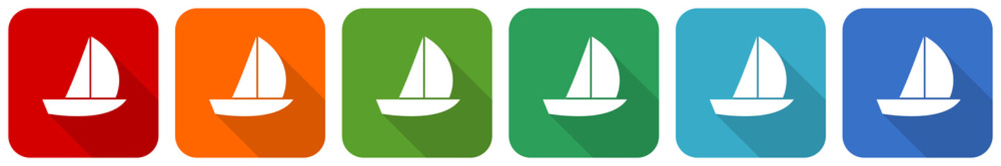 Yacht icon set, flat design vector illustration in 6 colors options for webdesign and mobile applications