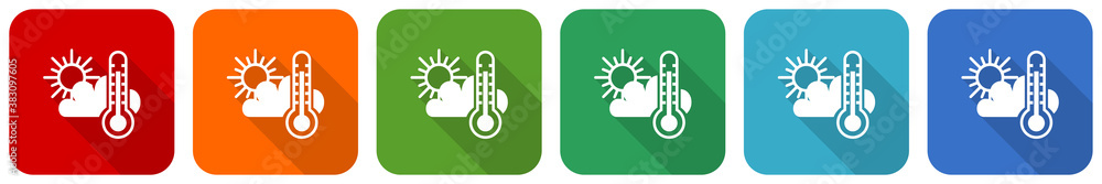 Leinwandbilder weather forecast icon set, flat design vector illustration in 6 colors options for webdesign and mob
