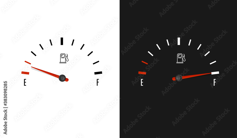 Sticker Fuel Counter Dashboard Car with Pointer Set. Vector