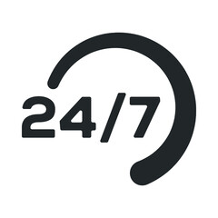 24 hour service icon, 24/7 hour service clock.