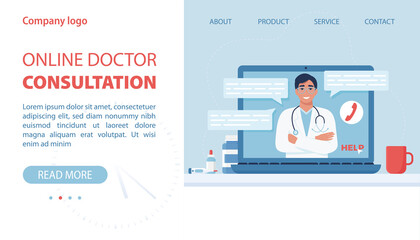 Online doctor consultation concept. Vector illustration in flat style for landing page, website, banner