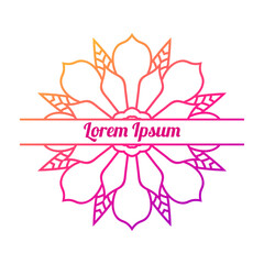 Colorful gradient floral card with blank space in the middle. Invitation template with decorative mandala. Lotus flower card, poster, flyer. Vector illustration.