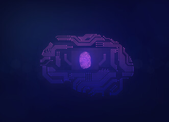 Fingerprint scanning on circuit board with neon color. Cyber security,biometrics security concept.
