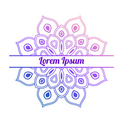 Colorful gradient floral card with blank space in the middle. Invitation template with decorative mandala. Lotus flower card, poster, flyer. Vector illustration.