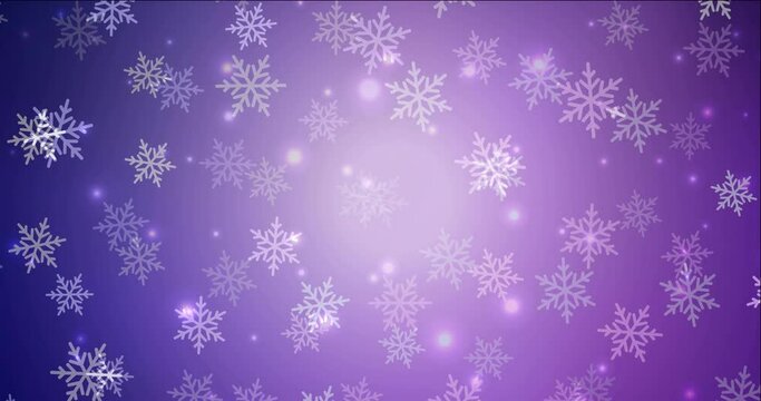 4K looping dark purple, pink footage in Merry Christmas style. Holographic abstract video with snow and stars. Ads for gift presentations. 4096 x 2160, 30 fps.