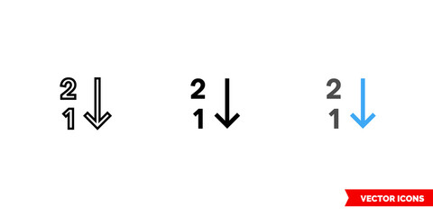 Numeric icon of 3 types color, black and white, outline. Isolated vector sign symbol.