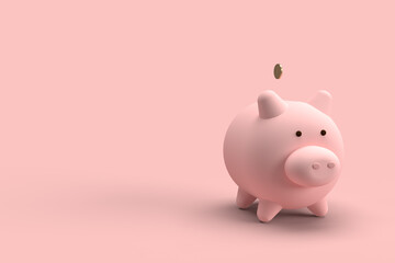 cochon tirelire avec des pièces illustrant le fait de faire des économies. rendu 3D. illustration 3D