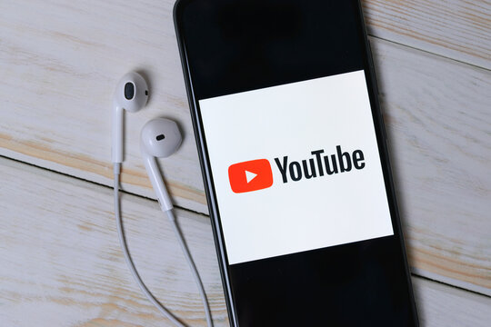 Krakow, Poland - October 05, 2020: YouTube application sign on the smartphone screen. YouTube is a famous free video sharing service.