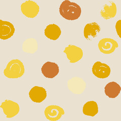 boho style pattern in natural shades for clothing and surface design in irregular polka dots hand-drawn with ocher, brown