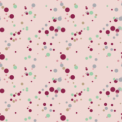 Abstract seamless pattern with colorful chaotic small circles. Infinity dotted messy geometric pattern. Random polka dot. Vector illustration.
