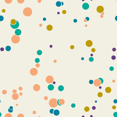 Abstract seamless pattern with colorful chaotic small circles. Infinity dotted messy geometric pattern. Random polka dot. Vector illustration.