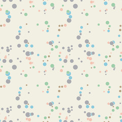 Abstract seamless pattern with colorful chaotic small circles. Infinity dotted messy geometric pattern. Random polka dot. Vector illustration.