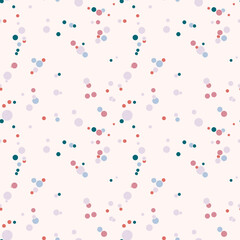 Abstract seamless pattern with colorful chaotic small circles. Infinity dotted messy geometric pattern. Random polka dot. Vector illustration.
