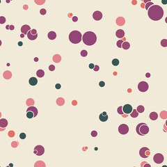 Abstract seamless pattern with colorful chaotic small circles. Infinity dotted messy geometric pattern. Random polka dot. Vector illustration.
