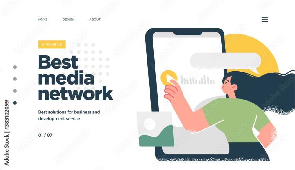 Poster landing page template of social media marketing. modern flat design concept of web page design for w