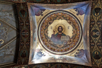 Dome of church. Fresco Of Christ