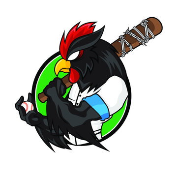 Baseball Mascots - Black Rooster