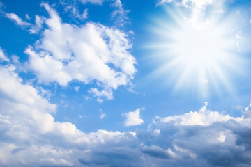 A blue sky white clouds on nature summer weather background