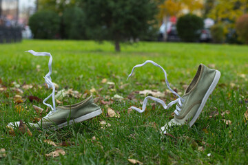 a pair of shoes on the grass