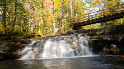 Autumnal view of a waterfall in a forest, in the Megantic national park, Canada