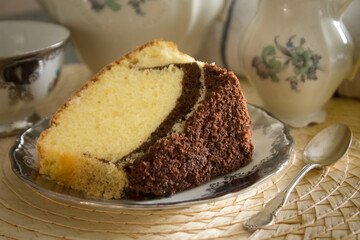 chiffon cake with chocolate and powdered sugar