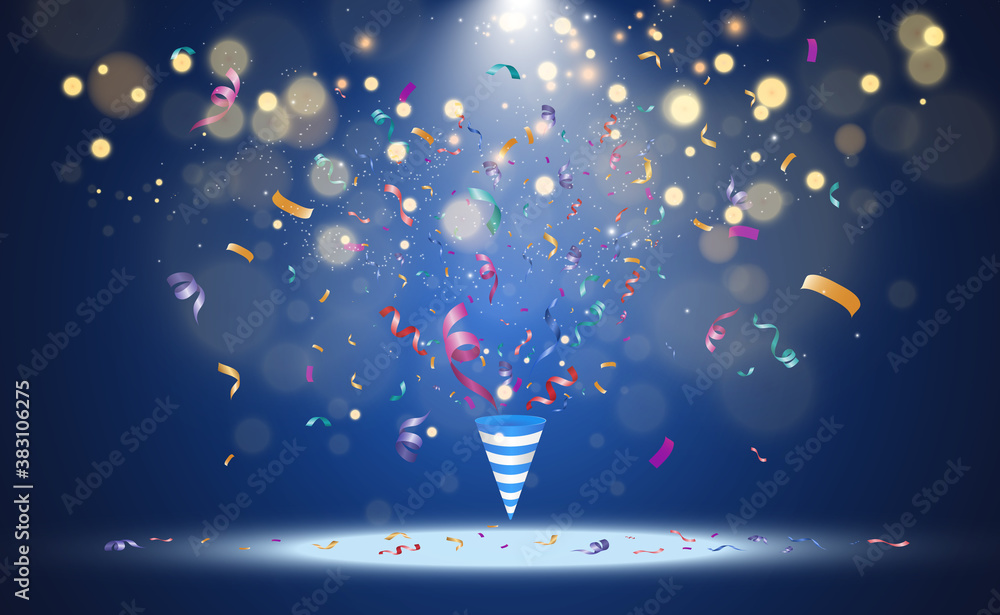 Poster Lots of colorful tiny confetti and ribbons on transparent background. Festive event and party. Multicolor background.Colorful bright confetti isolated on transparent background
