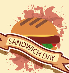 vector poster design for national sandwich day. image of a delicious sandwich with vegetables and cheese. lettering 