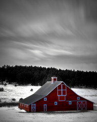 red barn in winter