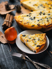 Autumn dessert casserole with pumpkin filling