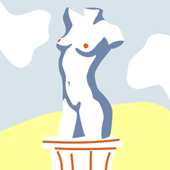 An antique statue stands on a pedestal