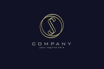 Initial letter S Logo, letter S in a golden circle, design logo template , vector illustration