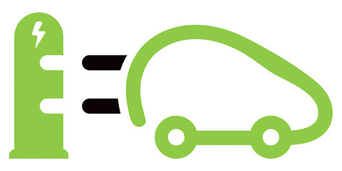 VOITURE ÉLECTRIQUE VERTE AVEC BORNE DE RECHARGEMENT