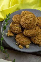 whole plate of oatmeal cookies close-up