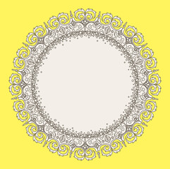 Lace ornate circle frame with empty space for text or image. For invitations, banners and photo frame