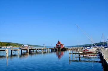 Seneca Harbor Park at the Wakings Glen, New York. Beautiful view with reflection in the water.