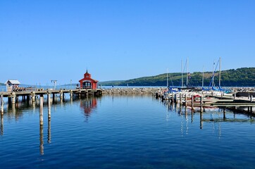 Seneca Harbor Park at the Wakings Glen, New York. Beautiful view with reflection in the water.