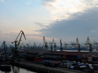 Sea port of Saint Petersburg on an autumn morning