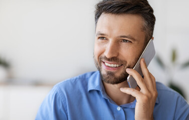 Phone Call. Closeup Shot Of Handsome Millennial Man of Talking On Cellphone