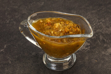 Green spicy sauce in the bowl