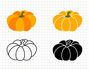 Pumpkin isolated silhouette outline clip art. Vector illustration for cutting software. Simple flat layered design. Transparent. 