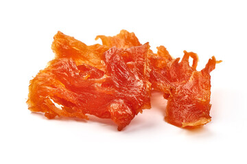 Cold smoked salmon belly strips, isolated on white background