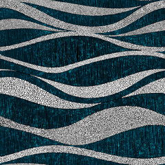 Wavy seamless pattern in polka dot style. Black, white and blue print for textiles. Waves graphic pointillism. Vector illustration. - 383114428