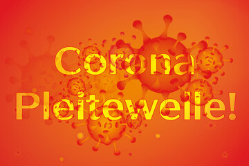 Schriftzug Corona Pleitewelle auf orangem Virus-Hintergrund.