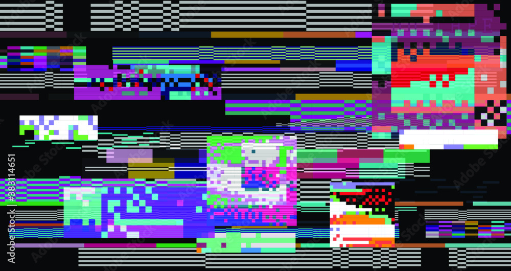 Poster glitch datamoshing camera effect. retro vhs background like in old video tape rewind or no signal tv