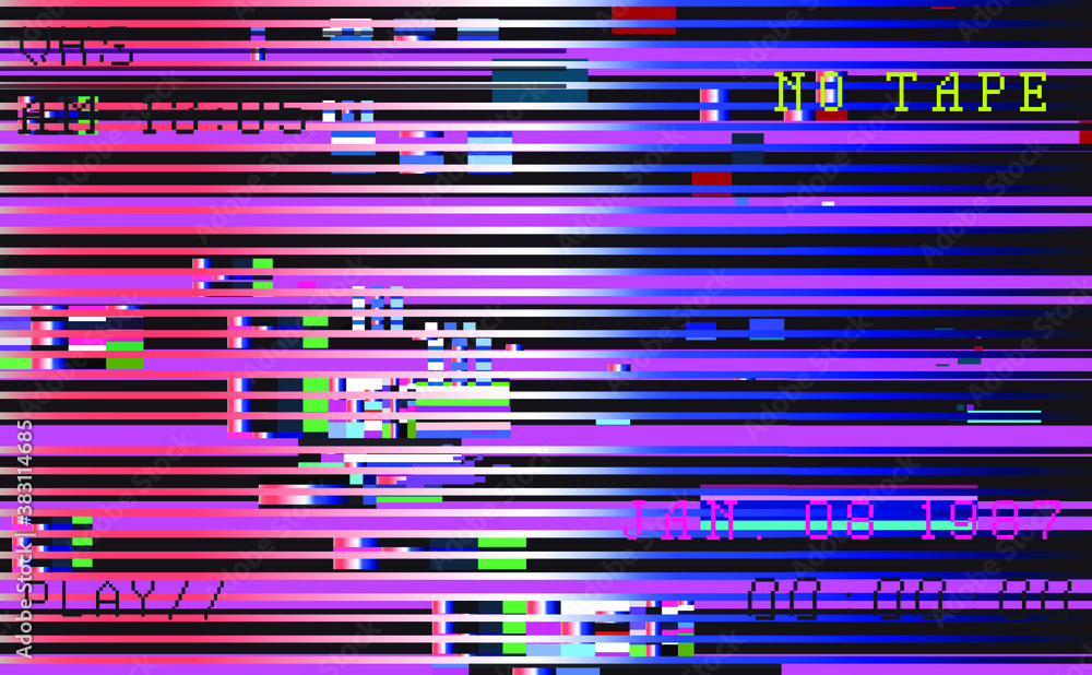 Poster glitch datamoshing camera effect. retro vhs background like in old video tape rewind or no signal tv