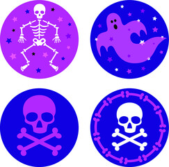 purple Halloween skull crossbone and ghost graphics