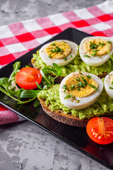 tasty and nutritious avocado sandwich and boiled egg